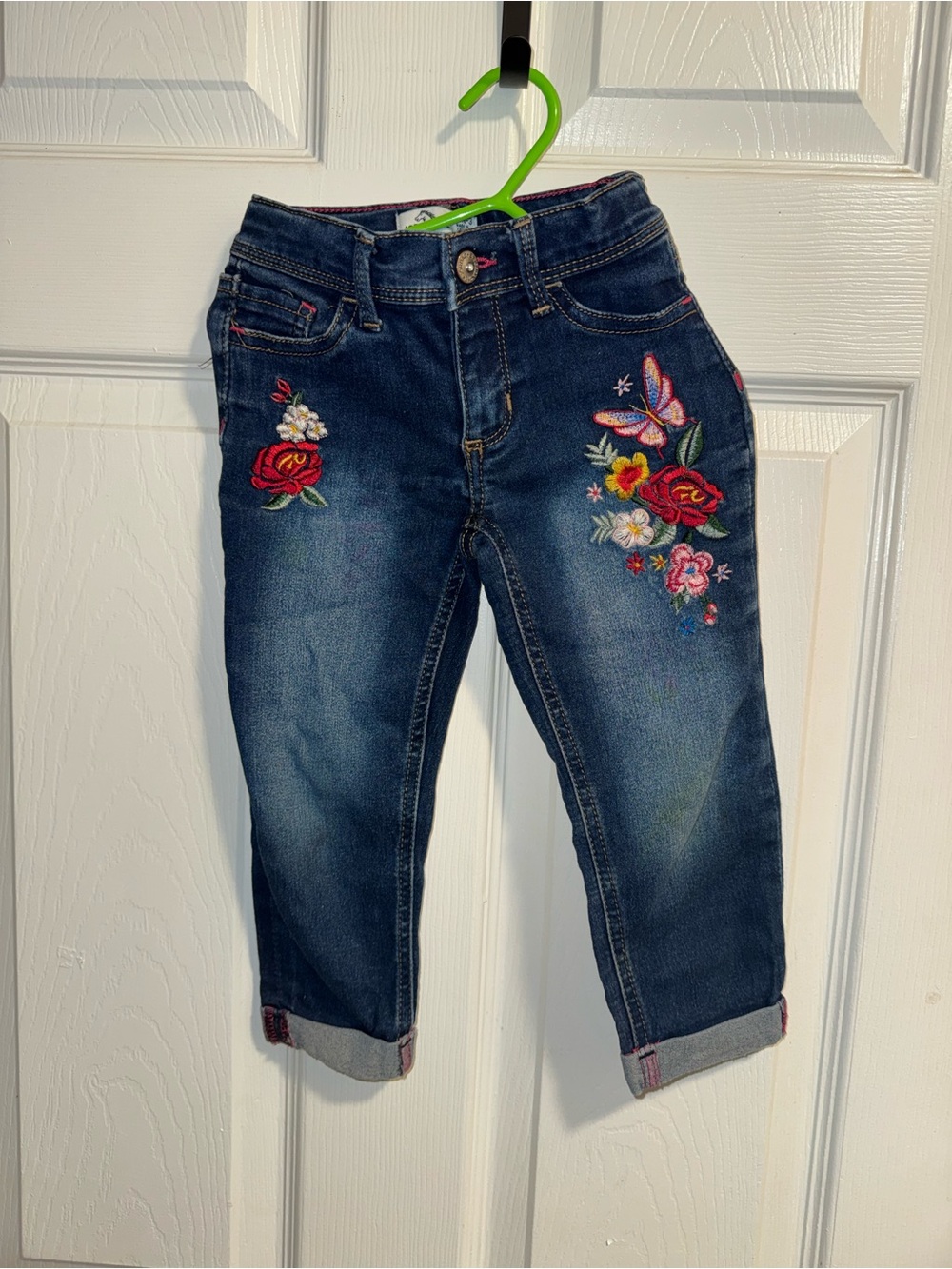 Jordache Dark Blue Denim Jeans with Colorful Floral Embroidery